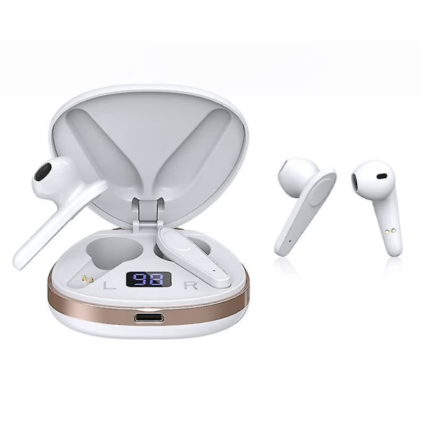Chronus True Wireless Earbuds, Bluetooth 5.0 Hodetelefoner, trådløst ladeetui, støydempende, lang spilletid, for hjem, kontor, sport (hvit)
