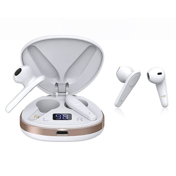 Chronus True Wireless Earbuds, Bluetooth 5.0-hörlurar, trådlöst case, brusreducerande, lång speltid, för hem, kontor, sport (vit)