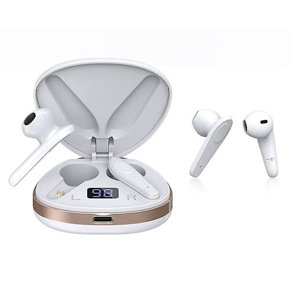 Chronus True Wireless -kuulokkeet, Bluetooth 5.0 -kuulokkeet, langaton latauskotelo, melunvaimennus, pitkä toistoaika, kotiin, toimistoon, urheiluun (valkoinen)