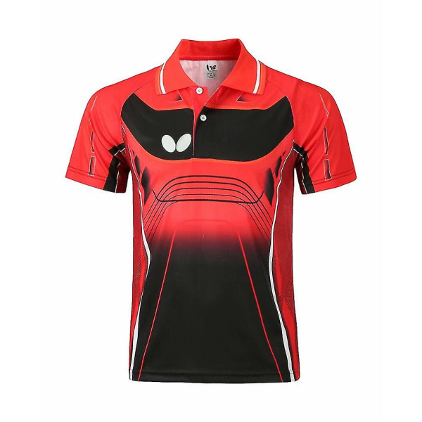 Tennis Badminton Bordtennis Jersey Herre- og Dame Kortærmet Sommer Revers T-shirt Red 2XL(Man)