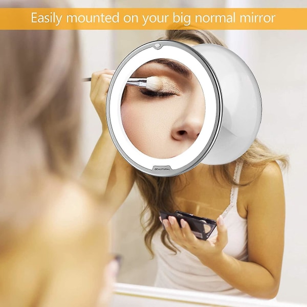 Skønt makeup spejl med 10x forstørrelse og led lys 1 kugleled 360 justerbar  armatur 436a | Fyndiq