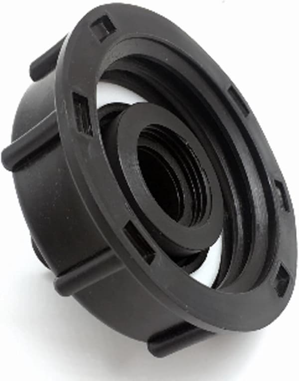 2-delt IBC Tankdæksel, S60x6 IBC Fitting/Fitting, 1/2\" Udløbsdiameter, 60 mm Indløbsdiameter, Til Ton IBC Ventil - Sort