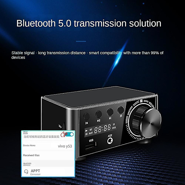 Bt5.0 Digitaalinen Vahvistin Mini Kannettava 80wx2 2.0 Stereo Luokka D Hifi Audio Mp3-Soitin Häviötön Soitin