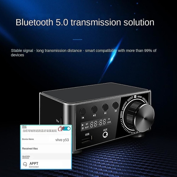Bt5.0 Digital forsterker Mini Bærbar 80wx2 2.0 Stereo Klasse D Hifi Audio Mp3-spiller Lossless Playe