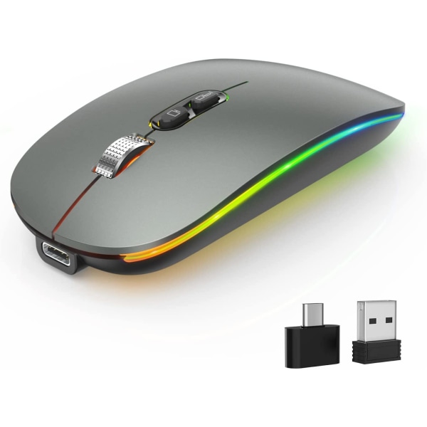 LED trådløs mus, stille 2,4G oppladbar bærbar Slim C