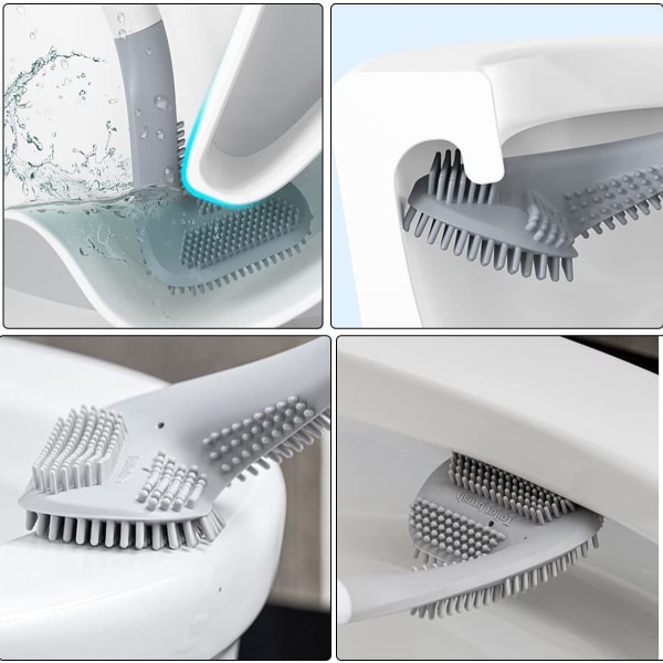 Golftoiletbørste og -holdersæt Langhåndtaget silikone fleksibel toiletrensebørste Plasttoiletbørste Hvid vægmonteret badeværelsesbørste