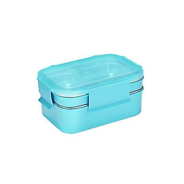 Bento Box ruostumattomasta teräksestä valmistettu kaksinkertainen ruokalaatikko lasten piknik koulun lounasrasia (sininen)