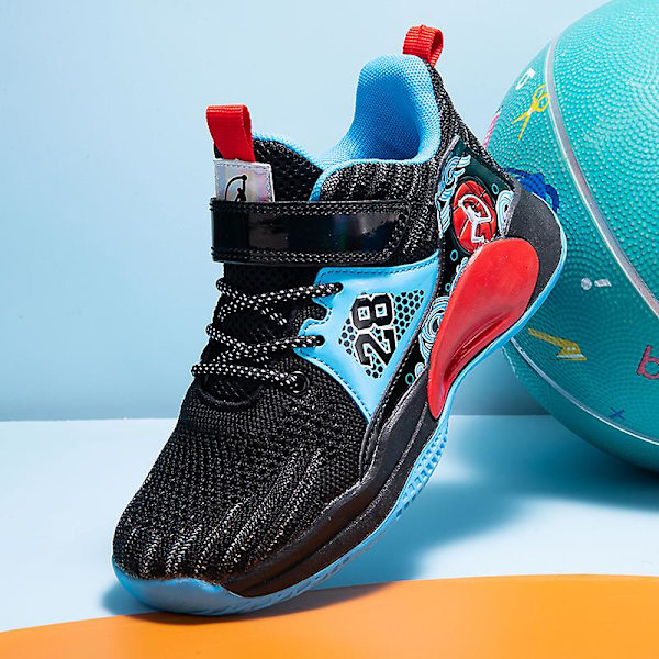 Pojkar Basketbollskor Mjuka halkfria Sneakers Barn Löparskor 2808 BlackBlue 31