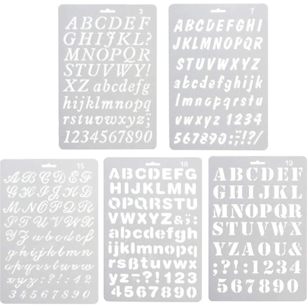5 stk Kaligrafi Stencil Alfabet, Alfabet Maleri, Assorteret