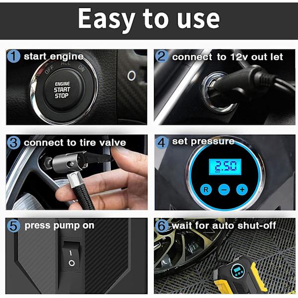 Digitaalinen ilmapumppu autoon, kannettava rengaspumppu LED-valolla, DC 12V