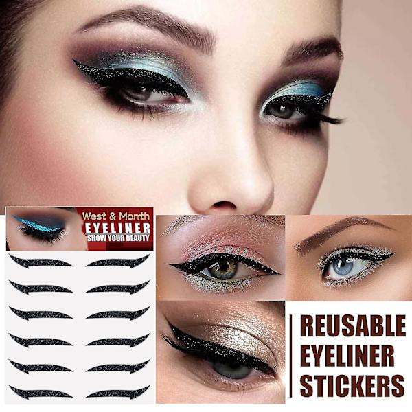 Itsekiinnittyvä eyeliner-tarra, kaksoisluomitarra, lavastemeikki, silmämeikkit pegatinas, violetti + kulta