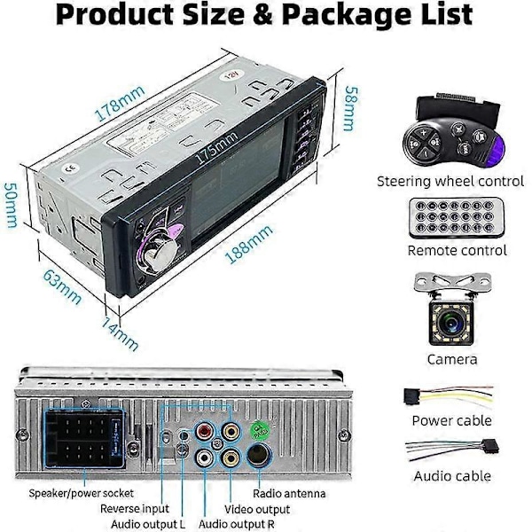 Bilradio 1 Din Stereo MP5 Afspiller Bluetooth FM USB Autoradio 4,1 Tommer Understøtter Bakkamera Mirrolink Ratkontrol