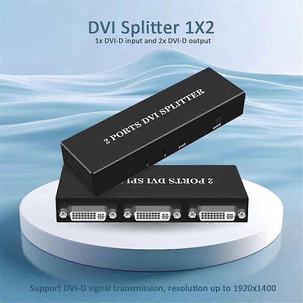 DVI Splitter 1X2 Switch Switcher Extender Adapter 1 DVI-D Input og 2 DVI-D Output Dual Display til