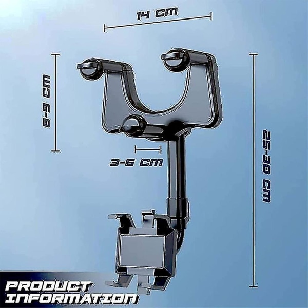 Telefonstativ Universal Navigasjon Holder Bil Bakspeil Brakett 360 Graders Rotasjon Inntrekkbar Brakett