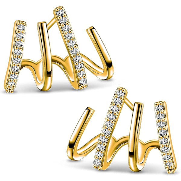 Stiletto Stud Geometriska Örhängen 4 Klor Örhängen Blanka Kristall Illusion Örhängen Multi Pierced Örhängen (Guld)