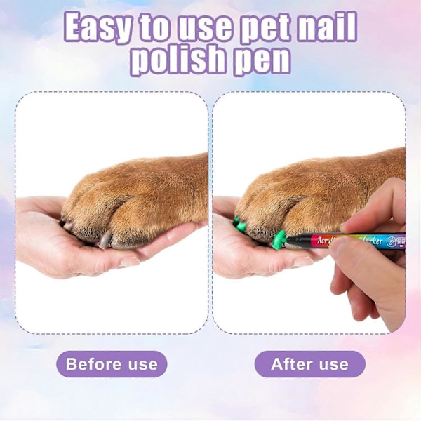 SnabbTorkande Hundnagellackspennor, 12 Färger, Hundvänligt Nagellackset, Akryllack