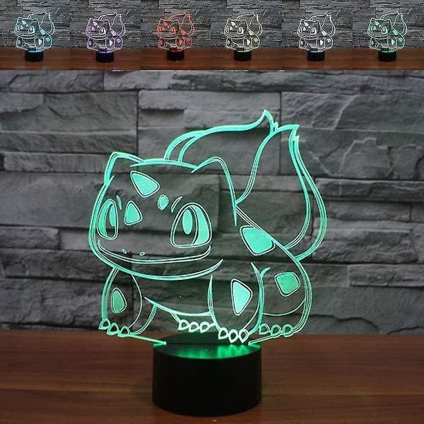 Abstrakt 3D Bulbasaur optisk illusion natlys 7 farveændring touch switch USB-drevet LED AC