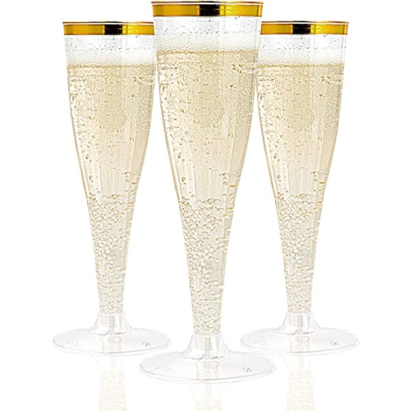 36 Plast Champagne Flutes 4,5 Oz Gold Rim Clear Plastic Toasting Gla
