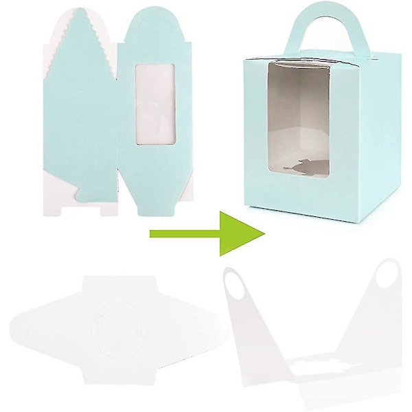 Individuelle Cupcake-æsker til emballage. Cookie-æsker med vindue og håndtag. Kage