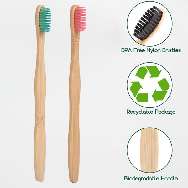 Biologisk nedbrytbare tannbørster i bambus, 10 stk. tannbørster med myke bust style 4