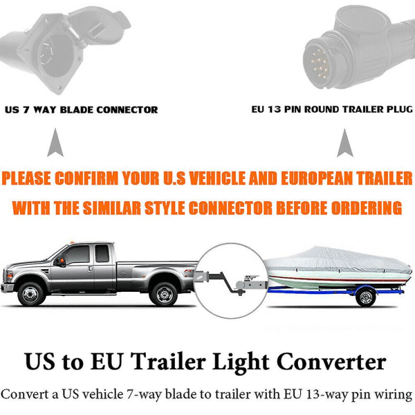 Usa til europeisk tilhenger lyskonverter 7-veis flat stikkontakt (oss kjøretøy) til 13-pins rund plugg (eu Tra
