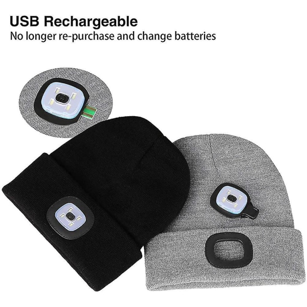 Led Lighted Beanie Hat.usb Genopladelig håndfri pandelampe Cap.unisex Vinter