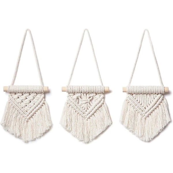 Mini Makramé Väggbonad 3 st Söta Boho Biltillbehör Ornament Vävd Konst Dekor Handgjorda Presentidéer, 8,9 cm B x 10,2 cm H, Liten