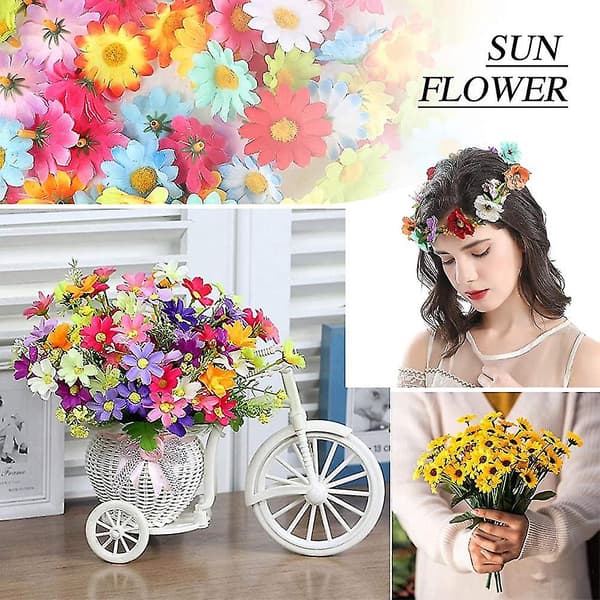 100 kpl Auringonkukka Pää Mini Kukat Gerbera Daisy Teko Silkki