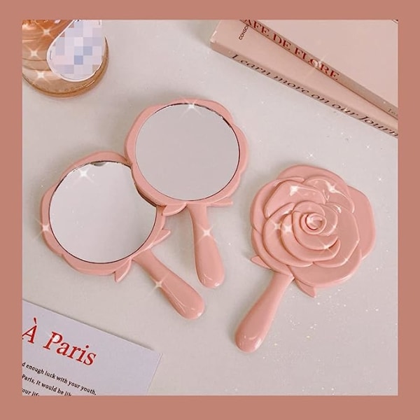 2 stk Rose Flower Cosmetic Mirror Bærbart Reise Vanity Mirror Håndholdt Makeup