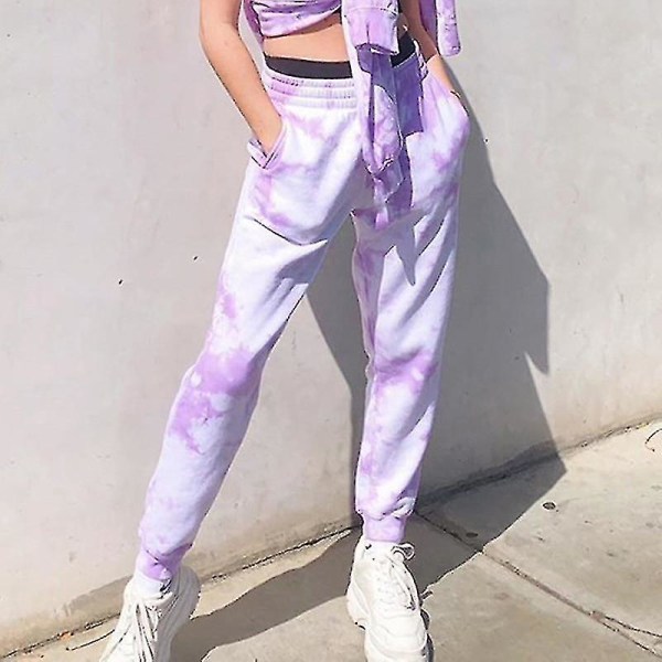 Dame Elastiske høy midje baggy bukser style1 purple XL