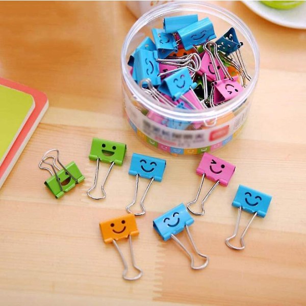 40 stk. 19 mm søde udskårne smile-bindere papirclips $40 stk. mini farve metal foldback sjove clips med søde udskårne smileys $40 stk. udskårne