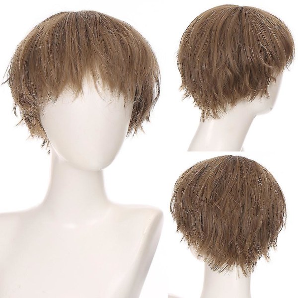 Shangke Syntetisk kort krøllet hår Parykker til mænd Drenge kostume Cosplay Party Naturlig sort varmebestandigt falsk hår SW36-Y