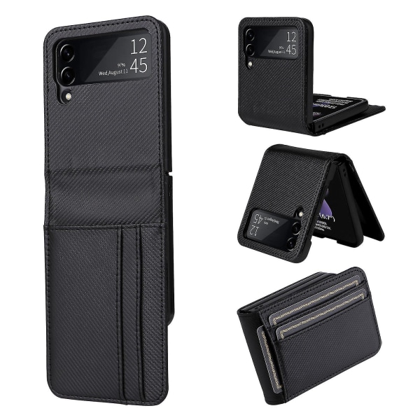Nahkainen case Yhteensopiva Samsung Galaxy Z Flip 4/ Z Flip 3, jossa on korttikotelon iskunkestävä cover Black