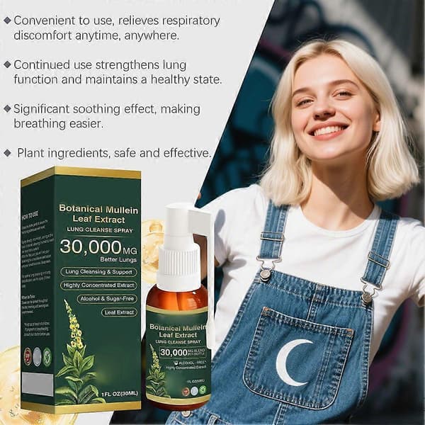 Mulleinbladsekstrakt Lungeudrensende Spray, 30 ml Urteåndedrætsstøtte Spray 1pc