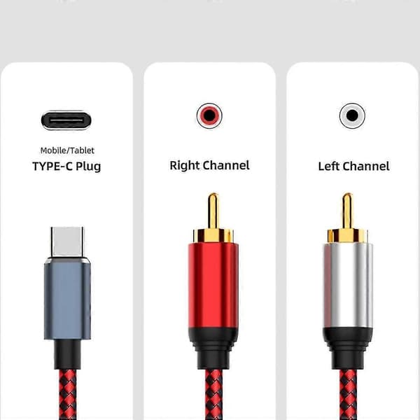 USB-C til 2 RCA lydkabel Type C hann til 2 RCA hann lydkabel 0,5m