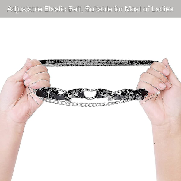 2 stk. Læderbensbånd med Kæder, Elastisk Rock Hjerte Lårbånd til Kvinder_(costbuy)