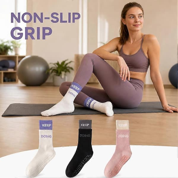 Pilatesstrømper med greb - Dobbelt manchet, 35-40, skridsikker White