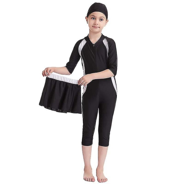 Flickor Barn Muslim Baddräkt Islamisk Baddräkt Burkini Simning Strandkläder Black 7-8 Years