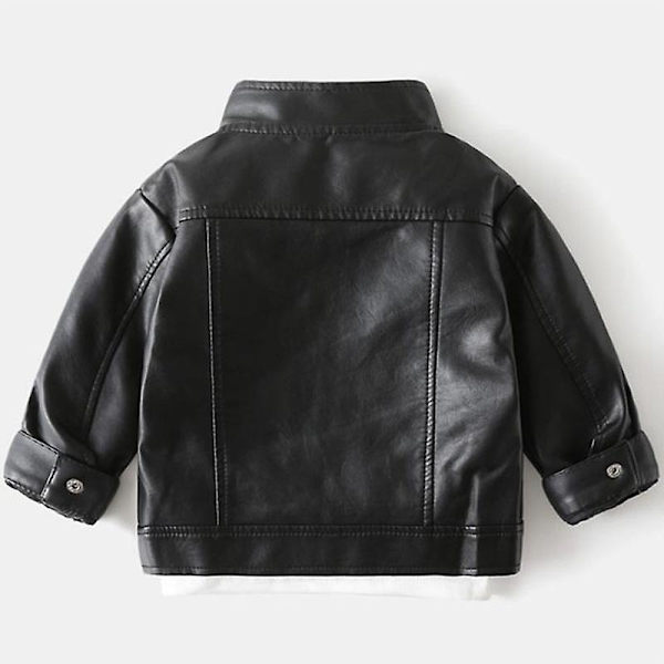 2023 Baby Vårkläder Läderjacka Pojkar & Flickor Plus Fleece Varm Casual Motorcykel Läderjacka För Barn Fashionable Black 4T