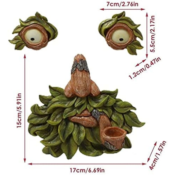 Morsom ansiktsskulptur for eldre, egnet for utendørs og hagedekorasjon, svart, naturlig farge
