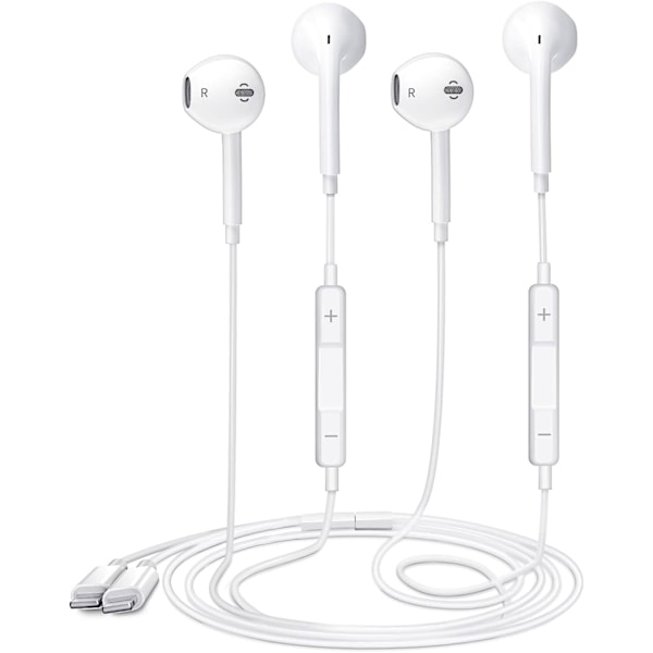 2-pak - Apple Earbuds med Lightning-stik [Apple MFi-certificeret] iPhone-hovedtelefoner (indbygget mikrofon og lydstyrkekontrol) Støjreducerende hovedtelefoner