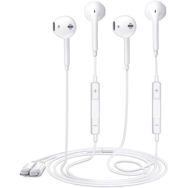 2-pakke - Apple Earbuds med Lightning-kontakt [Apple MFi-sertifisert] iPhone-hodetelefoner (innebygd mikrofon og volumkontroll) Støyreduserende hodetelefoner