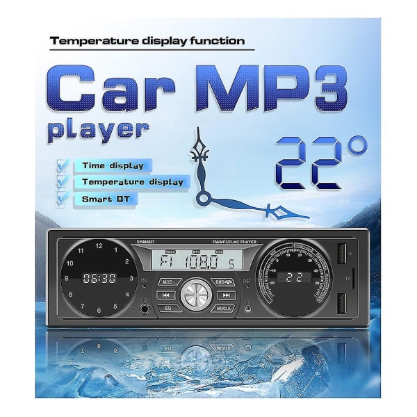 1din bilstereo mp3-spiller i dashbord bilradio Bluetooth usb/ aux lades med klokke og temperatur