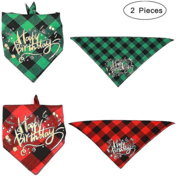 Kolmion muotoinen koiran bandana, 2 kpl koiran kolmion muotoisia bandana-liinoja, koiran syntymäpäiväbandana (punainen musta ja vihreä)