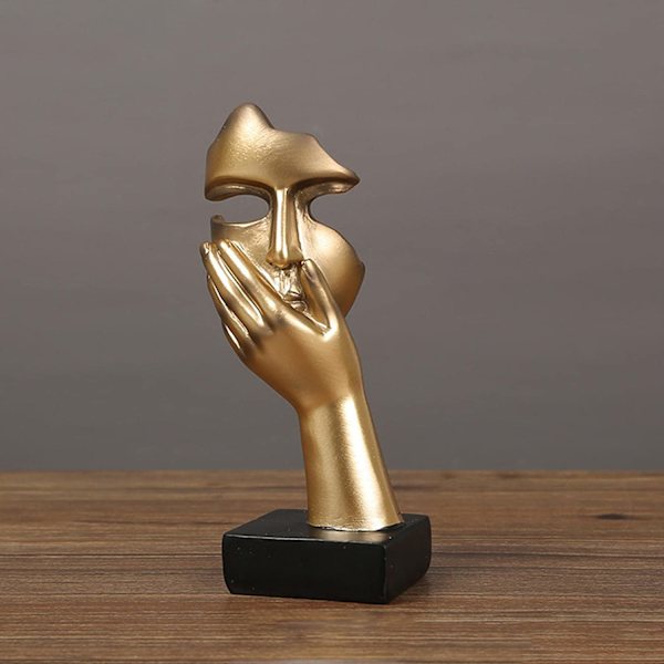 Tänkande Ansiktsöverdrag Staty - Tystnad Guld Abstrakt Konst Resin Skulptur Figur | Handhållen Ansiktsöverdrag, Kreativ Tänkare Staty, Figur
