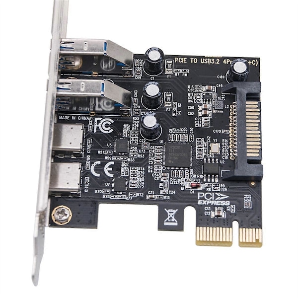 Type C USB 3.2 Gen1 5Gbps PCIE -korttisovitin PCI Express -kortti 2xUSB A -portti+2xType-C-portti/USB3.2 PCI-E -laajennuskortti