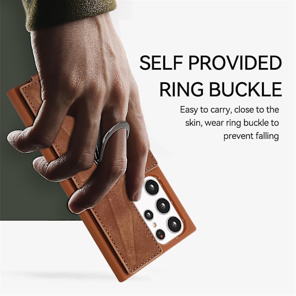 Læderpung Etui til Samsung Galaxy S23 Ultra/s23 Plus/s23 Med Magnetisk Ring Stativ & Kortlomme Brown S23