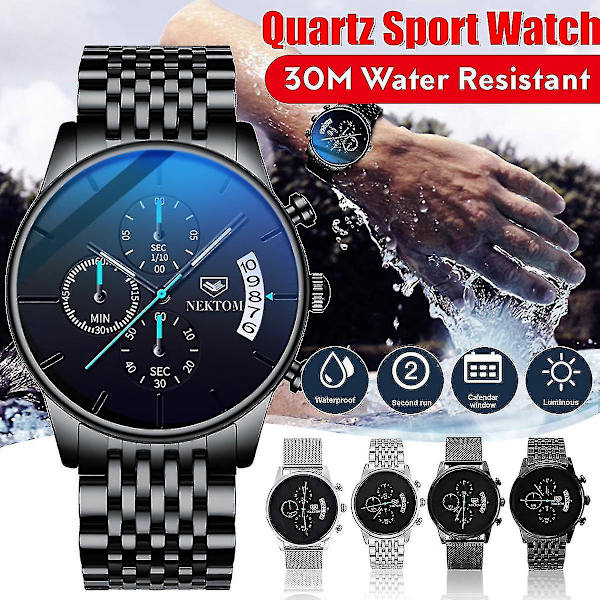Nektom A8205 Vandtæt Hardlex Fuld Stål Quartz Ur Business Style Herreur