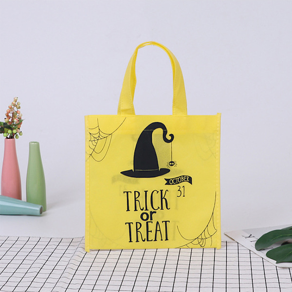 4 stk. Halloween-gaveposer i non-woven-materiale, genanvendelige græskar, spøgelsesslot, edderkoppe-tote-taske til Halloween-fest, Halloween-gaver (7,8\" x 7,7\" x 3,3\")
