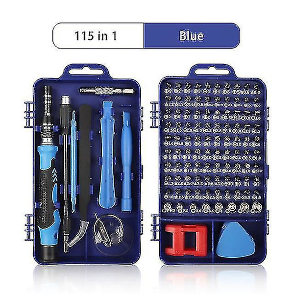 Datorreparationssats, 122 i 1 magnetisk skruvmejselsats för bärbar dator, precisionsskruvmejselsats, liten slagmejselsats med fodral 115 in 1 Blue